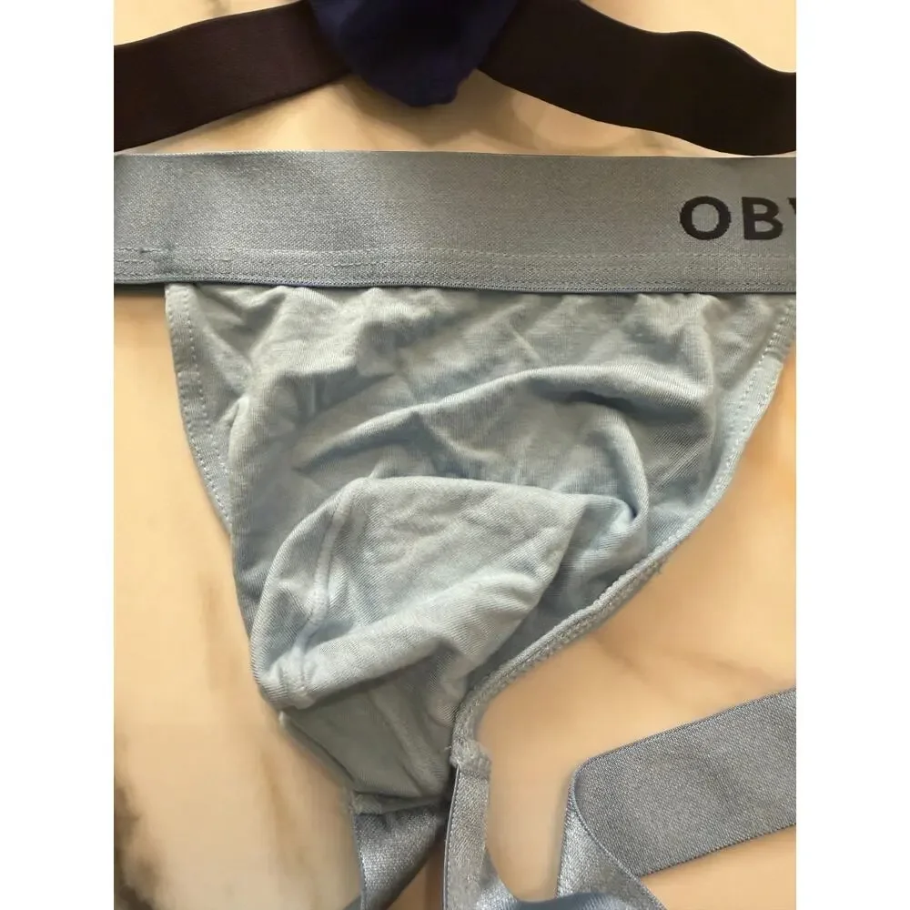 NEW Set Of 3 Obviously Apparel Mens PrimeMan Jockstrap Blue Purple Size Large